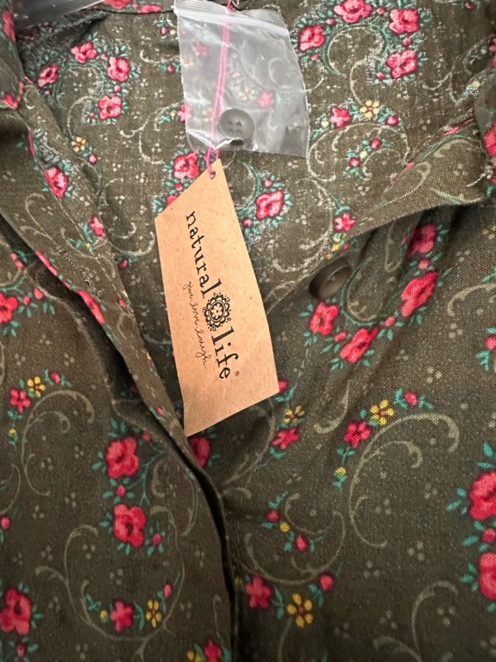 NATURAL LIFE Olive Midi Dress with Pink Floral and Multicolor Border - Picture 8 of 8